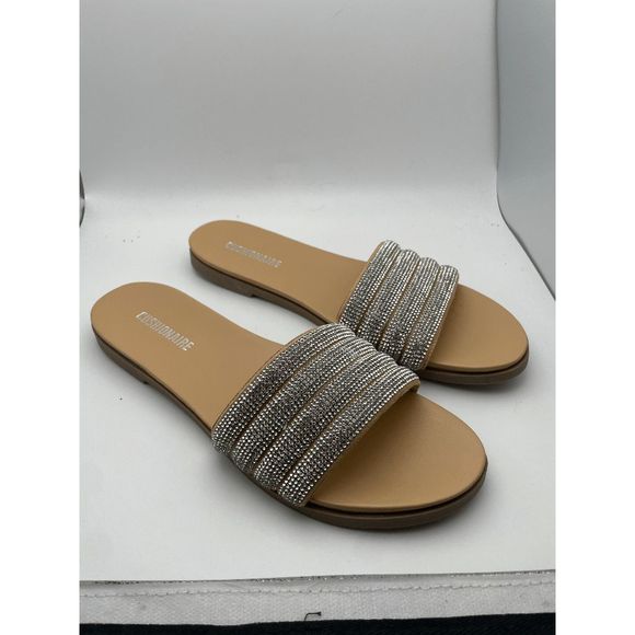 CUSHIONAIRE Women's rhinestone slide sandal, Silver 8.5 - Picture 1 of 8